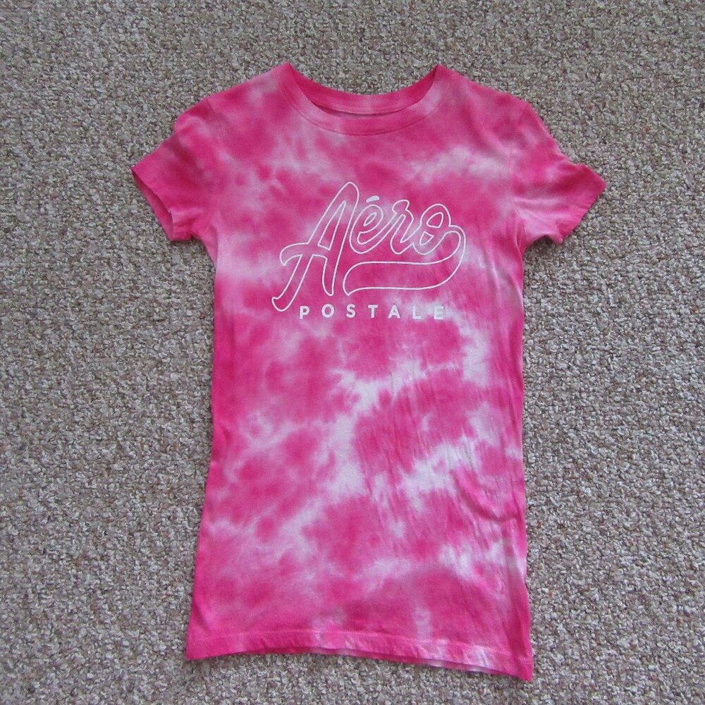 Women's Aeropostale Classic Crew Pink Tie Dye Short Sleeve T-Shirt Size XS